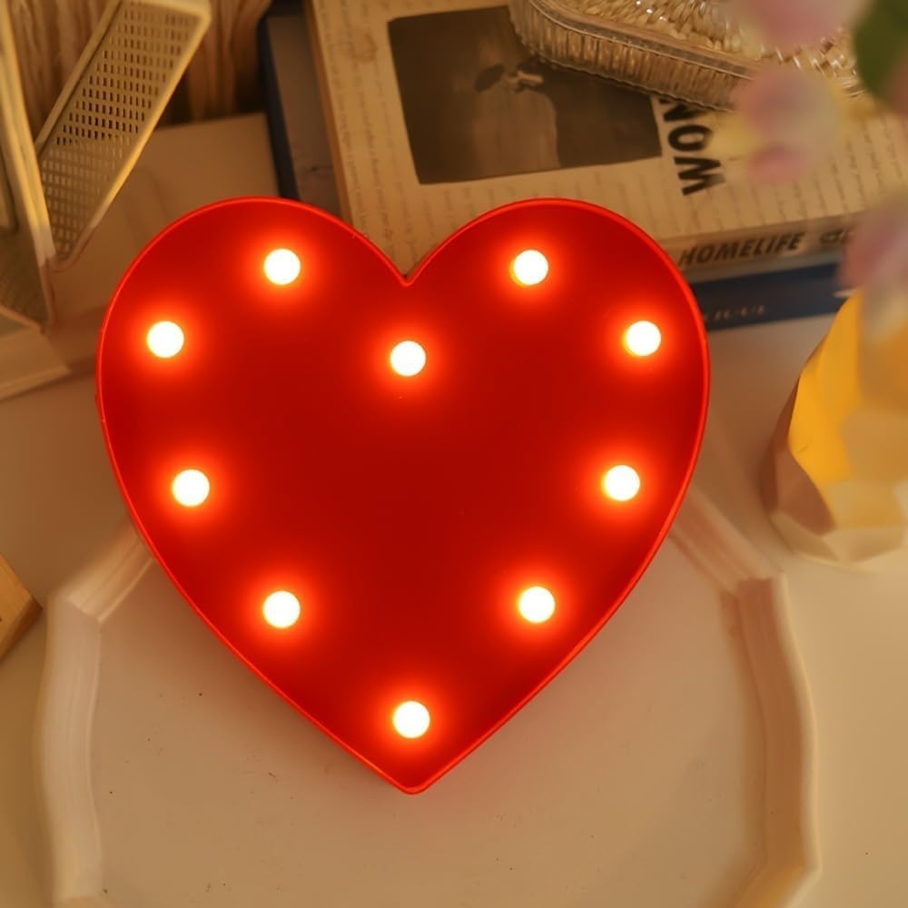 Heart-Shaped Night Light Red Lighted Desktop Bedroom Decoration for Wedding Proposal and Valentine's Day Mother's Day Gift, Red