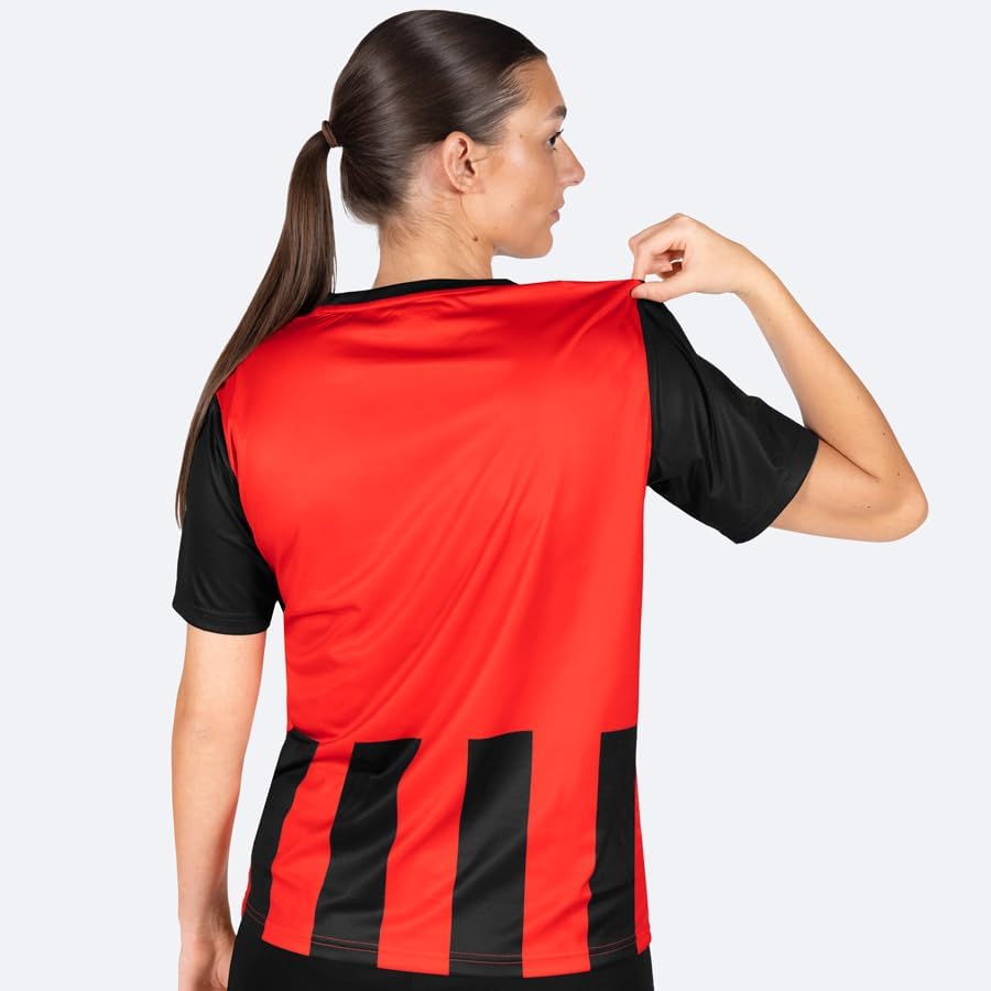 FORZA Women's Striped Short Sleeve Soccer Uniform – Comfortable, Quick-Dry Kit for Players (Red & Black, Large)