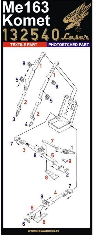 HGW 132540 1/32 Seatbelts for Messerschmitt Me 163 Komet pre-Cut Meng Hasegawa