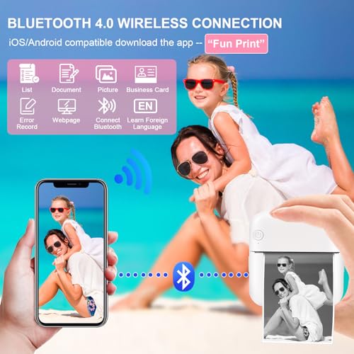 GuKKK Mini Drucker, Mobiler Fotodrucker, Tragbarer Thermodrucker, Wireless Bluetooth Smartphone Drucker für Lernhilfe, Lernnotizen, Journal, Notizen