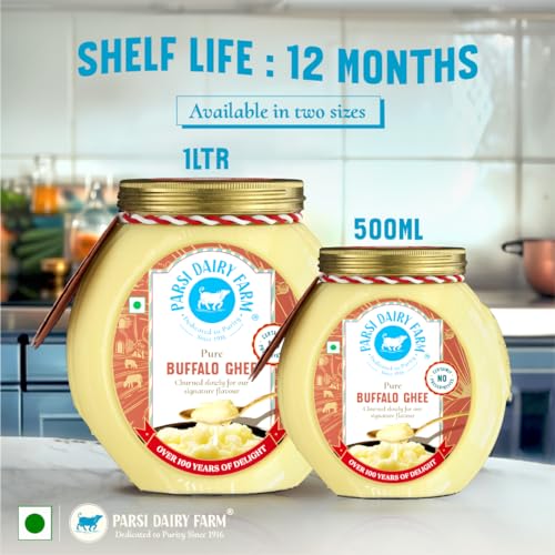 Image of Parsi Dairy Farm Pure Buffalo Ghee | Traditional Desi Ghee | Danedar Texture | Farm Fresh & 100% Natural | No Additives | Vegetarian - 1 Ltr