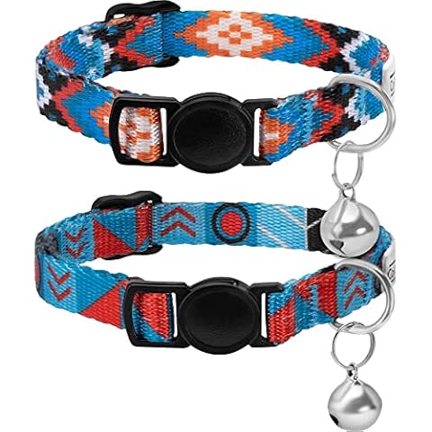 CollarDirect Cat Collar Breakaway Set of 2 PCS Tribal Pattern Aztec Pet Safety Adjustable Kitten Collar with Bell (Pattern 3 + Pattern 1) Cover