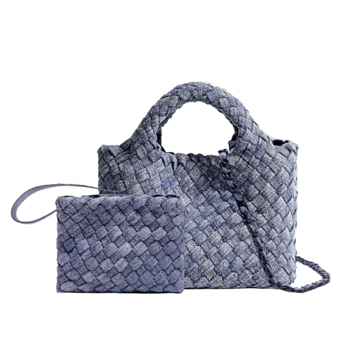 Image of Woven Tote Bag for Women with Coin Purse, Foldable Chain Small Crossbody Handbags, Fashion Shoulder Bag, Hobo Satchel