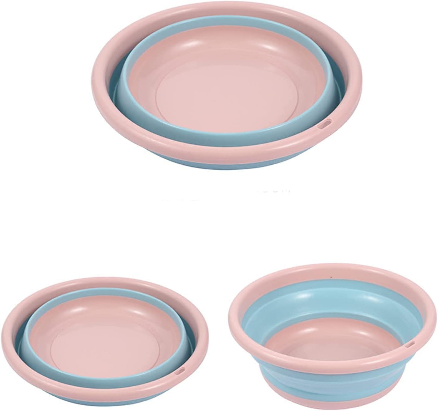 Dhvsam Collapsible Wash Basin, Multi-Purpose Portable Folding Catch Basin with Hanging Hole & Save Storage Space, for Home Kitchen Outdoor Camping and More (Blue & Pink)