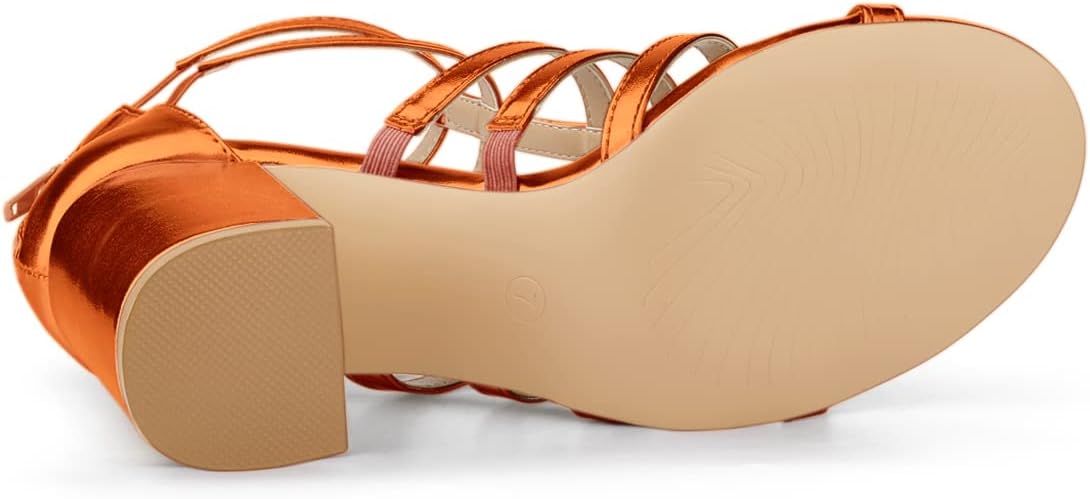 Allegra K Women's Cage Strappy Gladiators Chunky Heels Sandals image 5