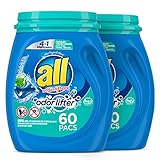 all Mighty Pacs Laundry Detergent, 4 in 1 with Odor Lifter, 60 Count, Pack of 2, 120 Total Loads