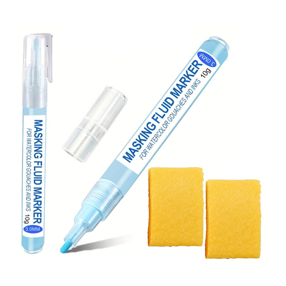 Littimoon for Watercolor Painting Masking Fluid Pens- 2 Pack with 2 Erasers, for Various Art Projects Marker Included