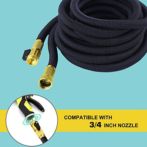 Hermard Expandable Garden Hose 50ft, Super Durable Fabric Water Hose - 3/4 Nozzle Solid Brass Connector, Non Kink Leakproof Garden Hose/Flexible Expanding Hoses for Watering and Washing (Black)