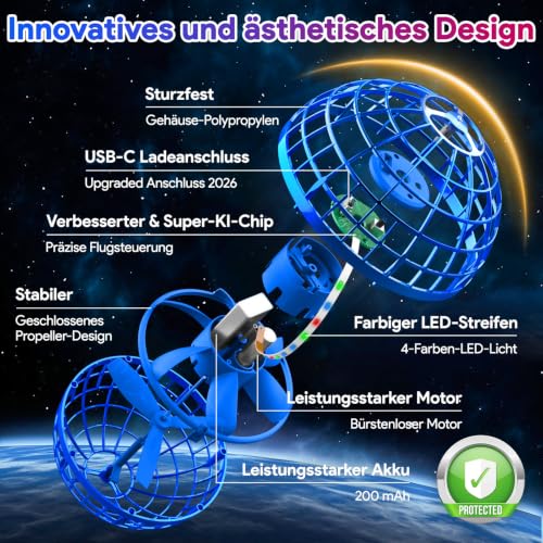 Image of Flying Orb Ball Toys 2025, Soaring Hover Boomerang Spinner Hand Controlled Mini Drone Cosmic Globe Spinning Kids Adults Outdoor Fly Toy Birthday Gift Cool for Boys Girls 6 7 8 9 10 11 12 Year(Blue)