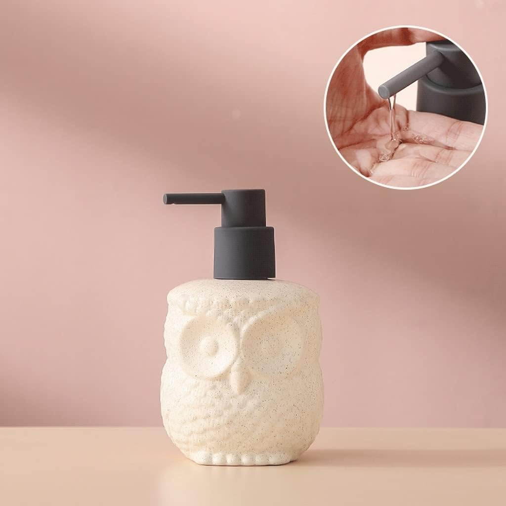 Soap Dispenser Soap Dispenser, Countertop Ceramic Lotion Dispenser, Cute Owl Shape Bathroom Pump Bottle for Body Wash, Shampoo 440ml/14.8oz Reusable