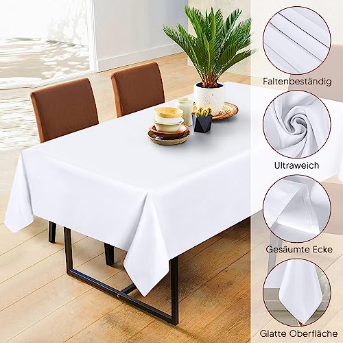 Utopia Kitchen Polyester Tischdecke 110 x 140 cm (2er-Pack, Weiß) Maschinenwaschbare Tischdecke Ideal für Partys, Veranstaltungen, Hochzeiten und Restaurants (44 x 56 Zoll)