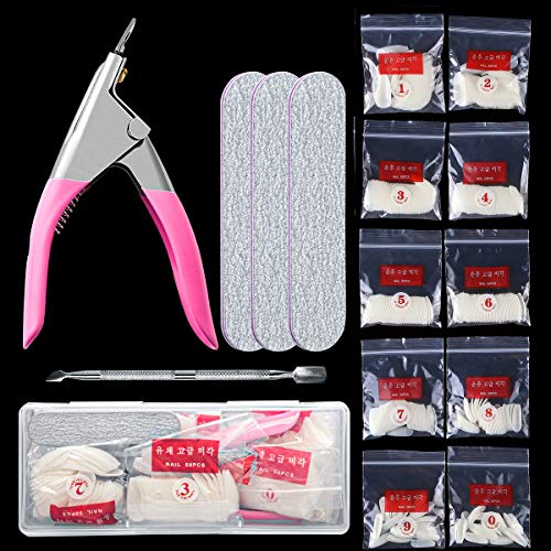 Nail Tips DIY Kit Set Acrylic Ballerina Nail Tips Coffin Shape Half Cover Artificial Nails Natural False Nail Tips Kit Clipper Nail File And Cuticle Pusher Tools (Natural False Tips)