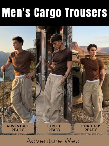 Image of GRECIILOOKS Men's Cargo Pants | 4 Pocket Cotton Cargo Joggers for Men | Loose Fit Stylish Pant with Pockets | Casual Baggy Trousers & Streetwear Lower