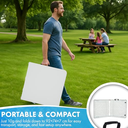 Nyxi 6ft Folding Table – 180x74x74cm – All White Top, Frame & Legs – Heavy-Duty, Waterproof, Portable Table for Camping, BBQs, Garden, Parties – Easy Setup & Storage - Image 4