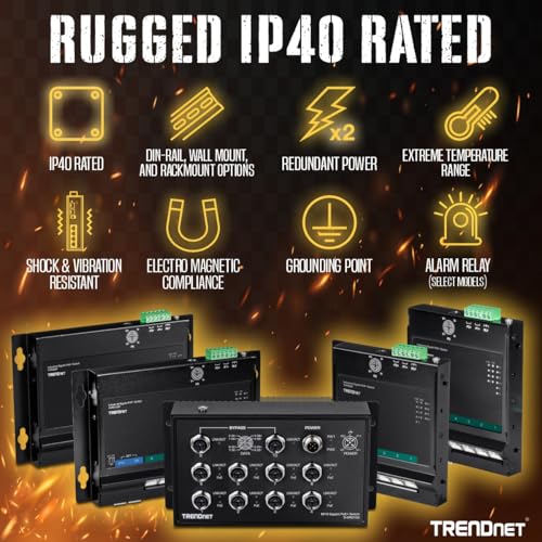 Image of TRENDnet 5-Port Industrial Gigabit PoE+ Wall-Mounted Front Access Switch, TI-PG50F, 120W Power Budget, 10Gbps Switching Capacity, NDAA & TAA Compliant, Ethernet Splitter, Lifetime Protection