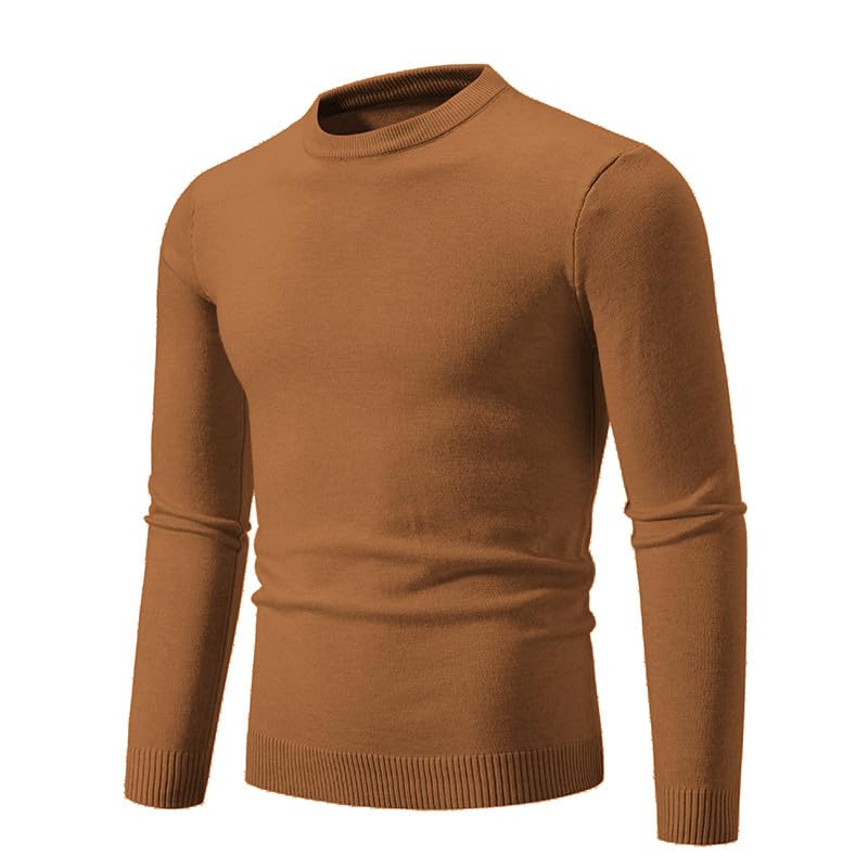 Mens Crewneck Sweater Slim Fit Lightweight Long Sleeve Knitted Pullover Sweaters Solid Color Elastic Pullover Sweater