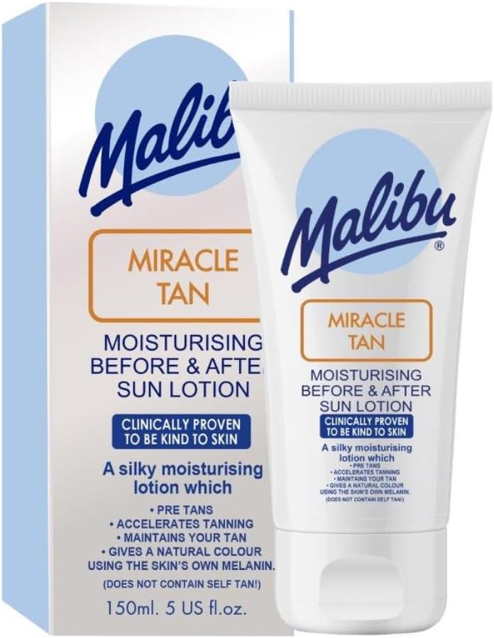 Malibu Miracle Tan Extender Lotion - After Sun Lotion & Deep Bronzing Enhancer, Hydrating Body Moisturizer with Aloe Vera & Vitamin E, Boosts Melanin, Summer Vacation Essential, Made in UK, 5 Fl Oz