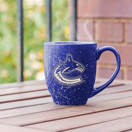 Image of Rico Industries NHL Hockey Vancouver Canucks Royal Personalized 16 oz Team Color Laser Engraved Speckled Ceramic Coffee Mug
