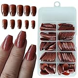 LuckForver 240pc Press on Nails Short Coffin Fake Nails Full Cover Glossy Colored French False Tips