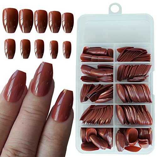 Luckforver 240Pc Press On Nails Short Coffin Fake Nails Full Cover Glossy Colored French False Tips Artificial Fingenrails With Sticky Tabs For Kids Women Teen Girls (Brown) #TOP11