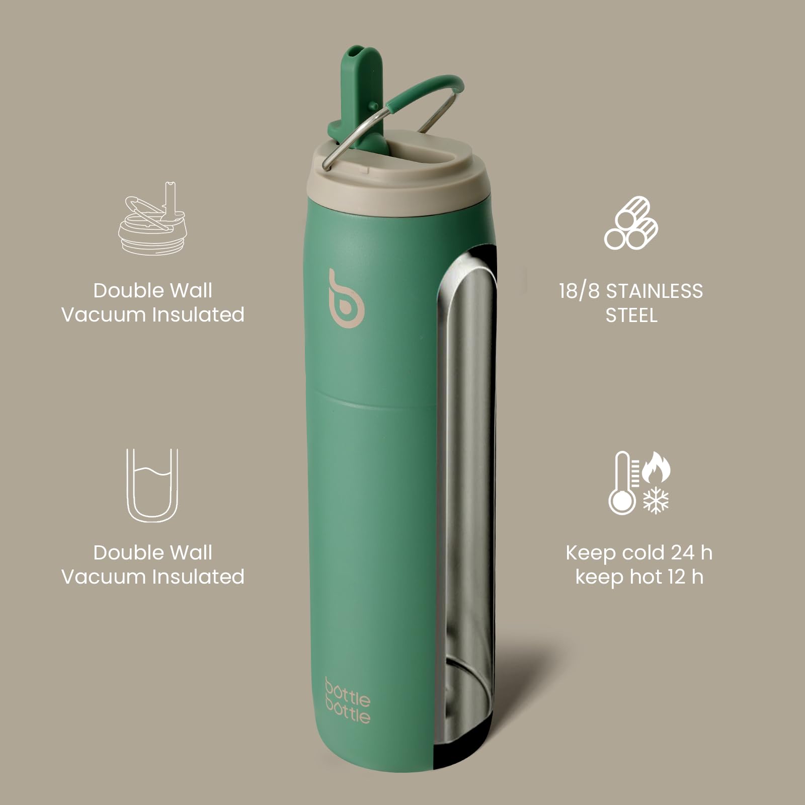 Bottle Bottle Stainless Steel Water Bottle with Straw Lid and Handle 32 oz Vacuum Insulated Cup for Sports Travel Gym Hiking Leak-Proof Wide Mouth Water Bottles for Men,Forests - Image 2