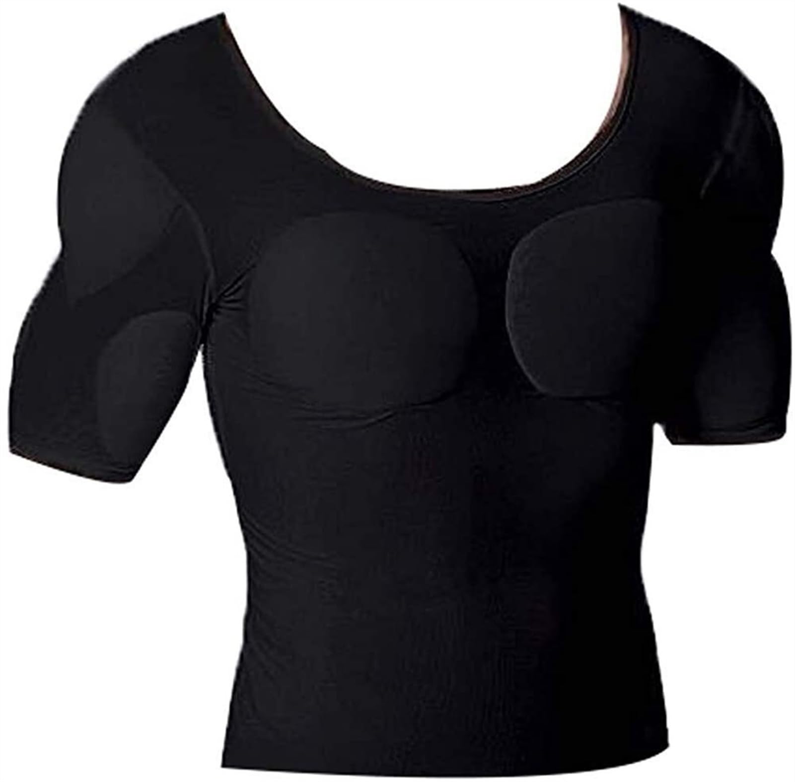 XUANFXPJ Men's Padded Muscle Shirt, Shaper False Muscle Chest T-Shirt Round Neck Comfort Compression Undershirt(L) Black