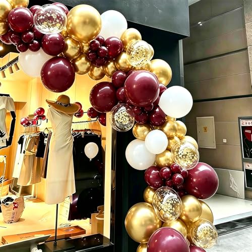 Image of Qian's Party Burgundy Gold Balloons, 45pcs - Graduation, Wedding, Birthday Party Decorations - Maroon Gold Balloon Arch - Women (Pack of 3)