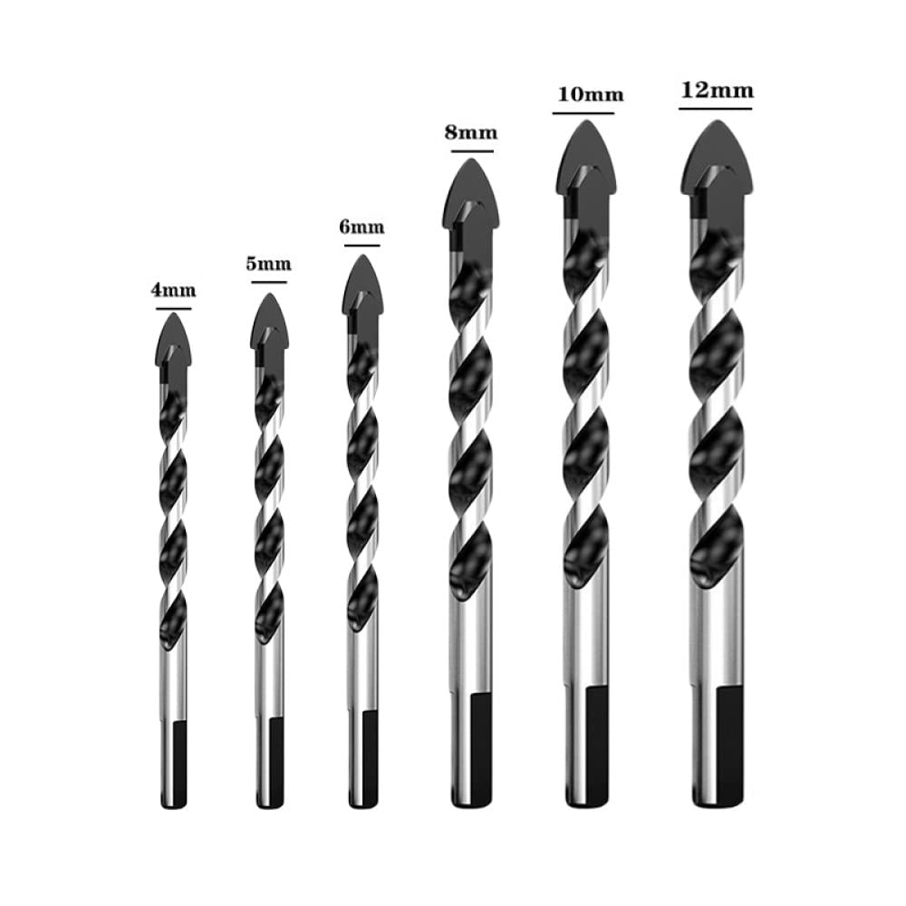 3-12mm trójkątne wiertło diamentowe zestaw wierteł do kamienia płytka ceramiczna betonowa cegła drewno szkło wykrawanie otwornica zestaw do wiercenia w metalu, 6 sztuk 4,12mm czarny