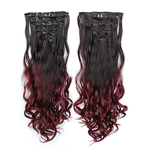 Hair Extension Fashion Curly Hair Clip In Hair Extensions Full Head 7Pcs Hairpiece Natural (Color : #2T99J)
