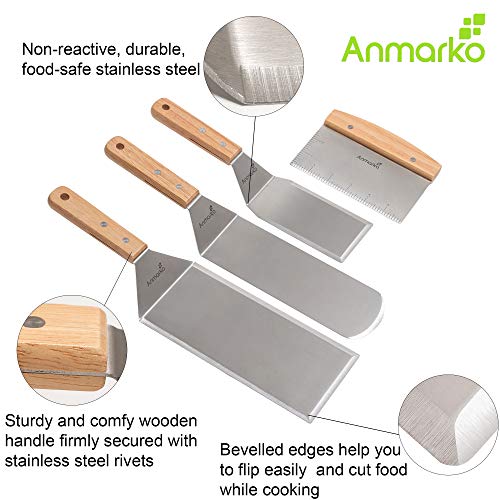 Juego de espátula de metal de acero inoxidable - Espátulas de Tepaniyaki plana cortavientos - utensilio de metal - Ideal para barbacoa parrilla plana parte superior de hierro fundido accesorios para