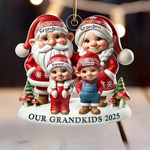 Personalized Family Christmas Acrylic Ornament for Grandparents with Names and Gnome Design - 2025 Keepsake for Nana and Papa - Image 7