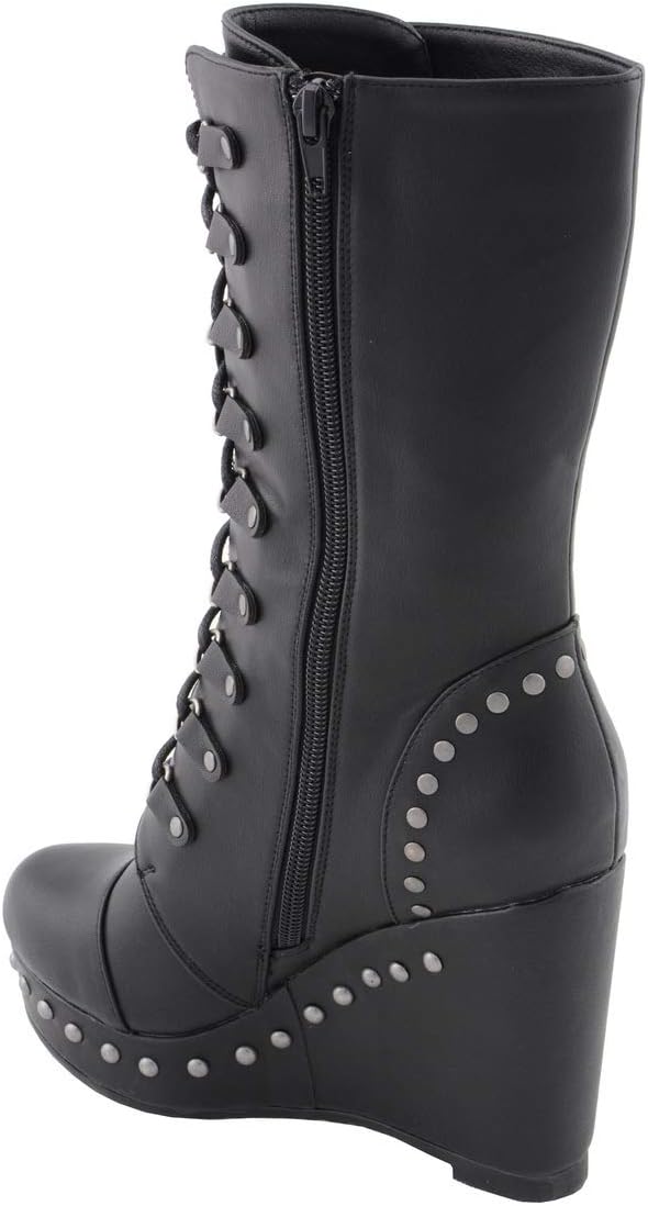 Milwaukee Leather MBL9438 Women's Black Tall Lace-Up Fashion Casual Boots with Platform Wedge