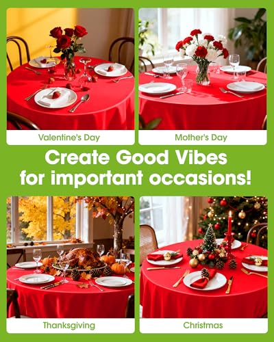 Image of Pureegg Plastic Table Cloth Disposable 8 Pack, 84'' Round Table Cloths, Valentines Day, Thanksgiving, Christmas Decorations, Fall Tablecloths, Round, Plastic Cover, Leakproof & Sturdy, Red