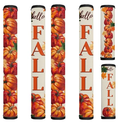 HUISEFOR Fall Pumpkin Fridge Handle Covers Set of 6 Washable Kitchen Appliances Gloves Anti-Static Refrigerator Handle Protector Microwave Oven Dishwasher Handle Protector Thanksgiving Decor