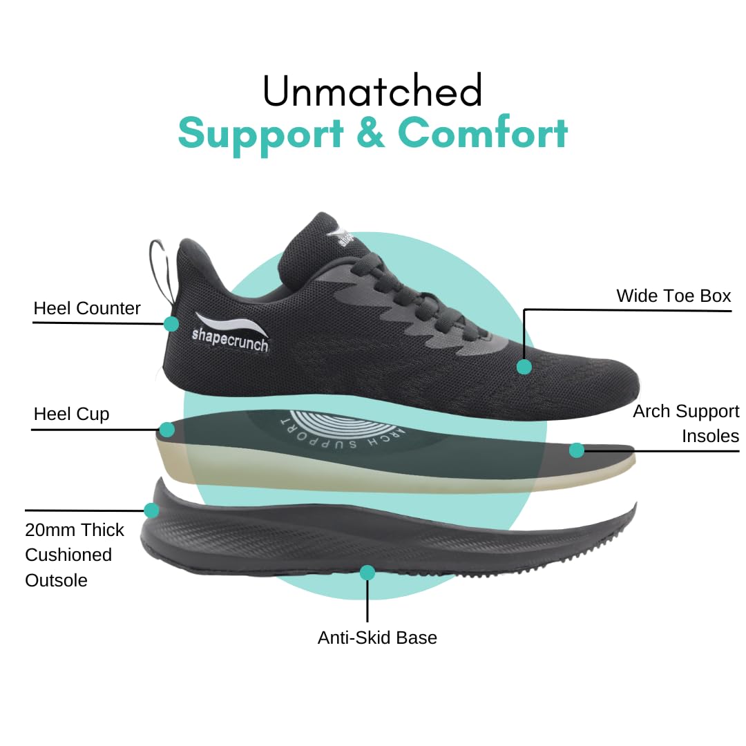 SHAPECRUNCH Zapatos de soporte de arco con plantillas acolchadas suaves para mujer para caminar y correr, cómodos y elegantes