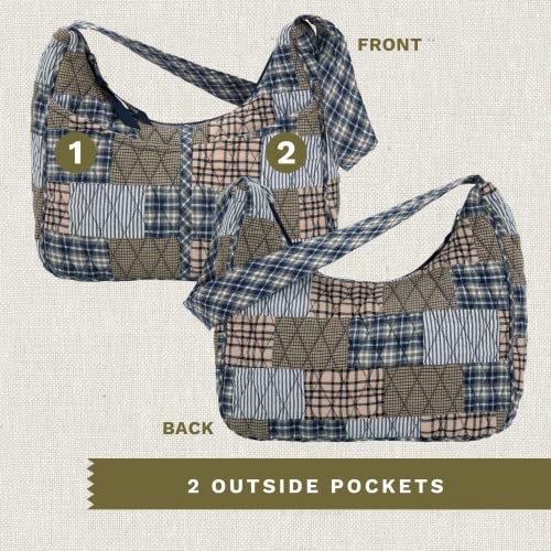 Bella Taylor Farmhouse Blue Blakely Quilted Cotton Country Patchwork Small Shoulder Hobo Bag #TOP4