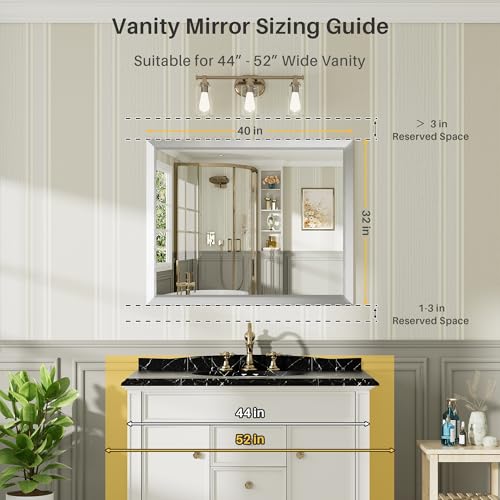 40x32 Inch Silver Bathroom Mirror for Wall, Thick Metal Framed Rectangle Mirrors for Over Sink, Bedroom, Living Room, Entryway, Anti-Rust, HD Tempered Glass