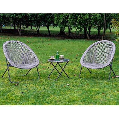 GOODS EMPORIUM Rattan Bistro Folding Set - Conservatory Garden Patio Decking Furniture - Folding Chairs and Glass Top Table Set (Grey Mixed, Rattan Bistro Set - Mesh Weaving) Cover