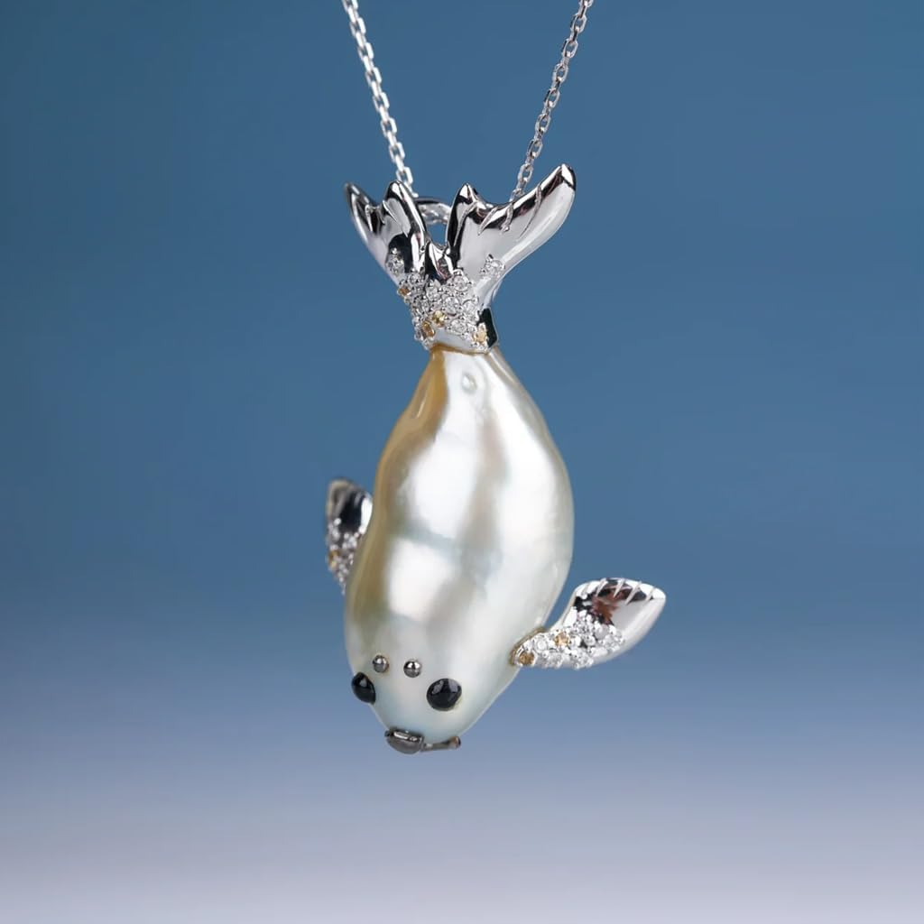 Freshwater Pearl Seal Necklace for Women Seal Shaped Baroque Pearl Choker Necklaces | 18mm Pearls | 18" + 2.5" Extender | Anniversary Birthday Gift for Her Mom Daughter