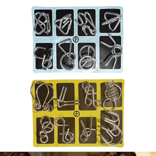 ZFFKZ Juego de 16 piezas de rompecabezas IQ para juegos de ajos para adultos y niños a partir de 6 años, juegos de habilidad con tarjetas de solución, juguetes educativos, juegos de viaje, idea de