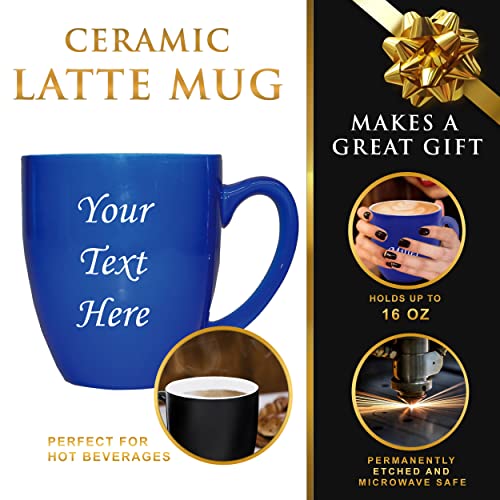 Custom Engraved Latte Coffee Mug - Personalized With Your Text (Blue) #TOP1
