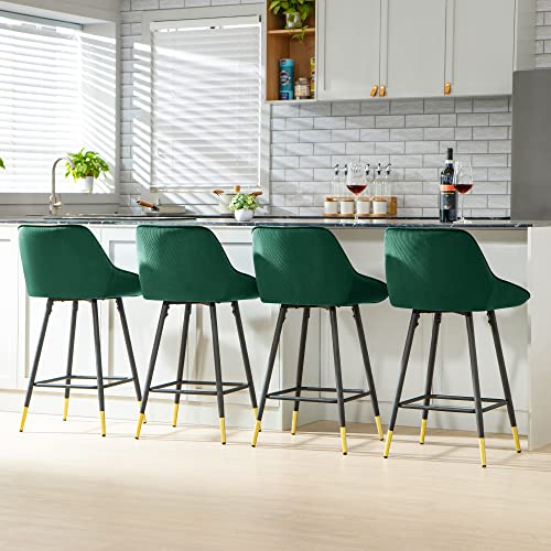 Counter Height Bar Stools Set Of 2,Velvet Bar Chairs Modern Premium Upholstered Kitchen Island Stools With Metal Foot For Kitchen,Cafe Dinner,Pub(Green,Set Of 2) #TOP6