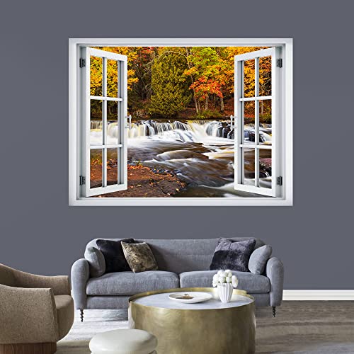 IDEA4WALL Removable Wall Sticker/Wall Mural Autumn Fall Orange Leaf River Rapids Nature Wilderness Photography Modern Art Rustic Landscape Colorful for Living Room, Bedroom, Office - 36"x48"