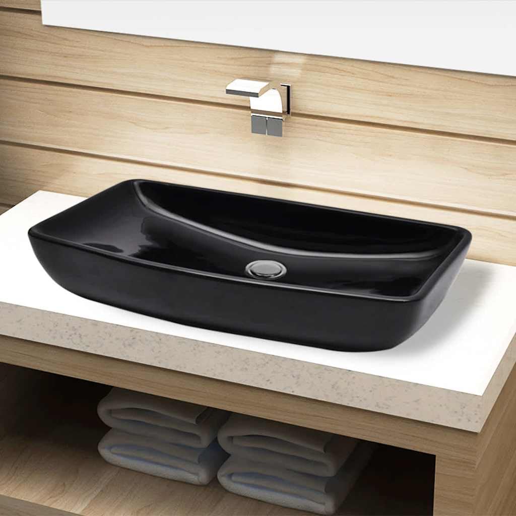 Prostokątna ceramiczna umywalka czarna 710 x 380 x 135 mm do łazienki