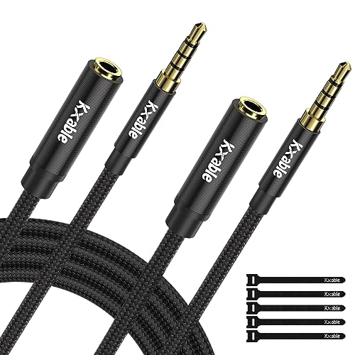2 Pack 3.5mm Headphone Extension Cable 4FT, 4 Pole TRRS 1/8 inch Male to Female Stereo Audio Cord, Nylon Braided, Microphone Compatible, for Headphone, iPad, Smartphone, Media Players, Tablet- Slim