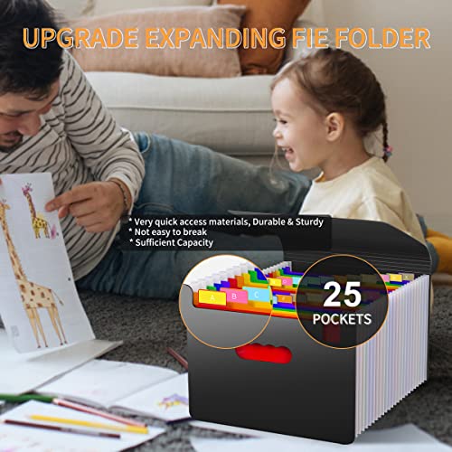 Accordion File Organizer Expanding File Folders With Handle,25 Pockets Portable Filing Box,Accordian File Folder Expandable Document Organizer For Home School Office Travel Documents Paper Storage #TOP5