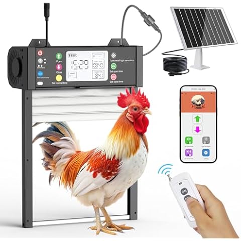 Solar Chicken Coop Door, Automatic Chicken Coop Door, WiFi Chicken Coop Door, LCD Display Auto Chicken Door Anti Pinch, Light Sensor/TUYA APP Control/Timer/200ft Remote Control 5Modes Cover