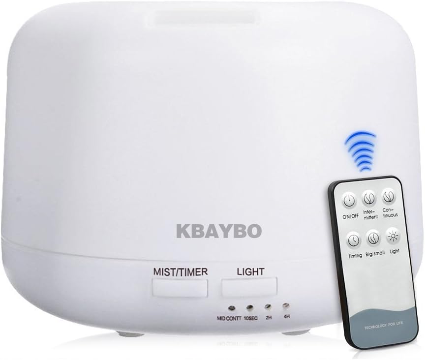KBAYBO Remote Control 300ML Ultrasonic Air Aroma Humidifier With 7 Color Lights Electric Aromatherapy Essential Oil Aroma Diffuser (With Remote Control)