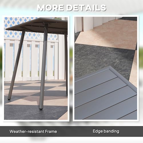 Outsunny Garden Dining Table for 4 Person, Square Outdoor Table with Easy Clean Slat Top, Rust Resistant Steel Frame, for Terrace, Balcony, 80 x 80 x 74 cm, Grey - Image 6