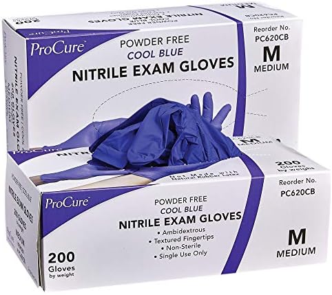 Medical Exam Disposable Nitrile Gloves Medium, 400 Count - Powder Free, Rubber Latex Free, Food Safe, Surgical Grade, Ambidextrous, Textured Tips, 3 Mil Thickness - Cool Blue (2 Boxes of 200)